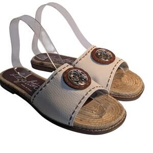 BRIGHTON Elliot Cream Tan Leather‎ Slide Sandals Charm JAG01 Women's 9.5